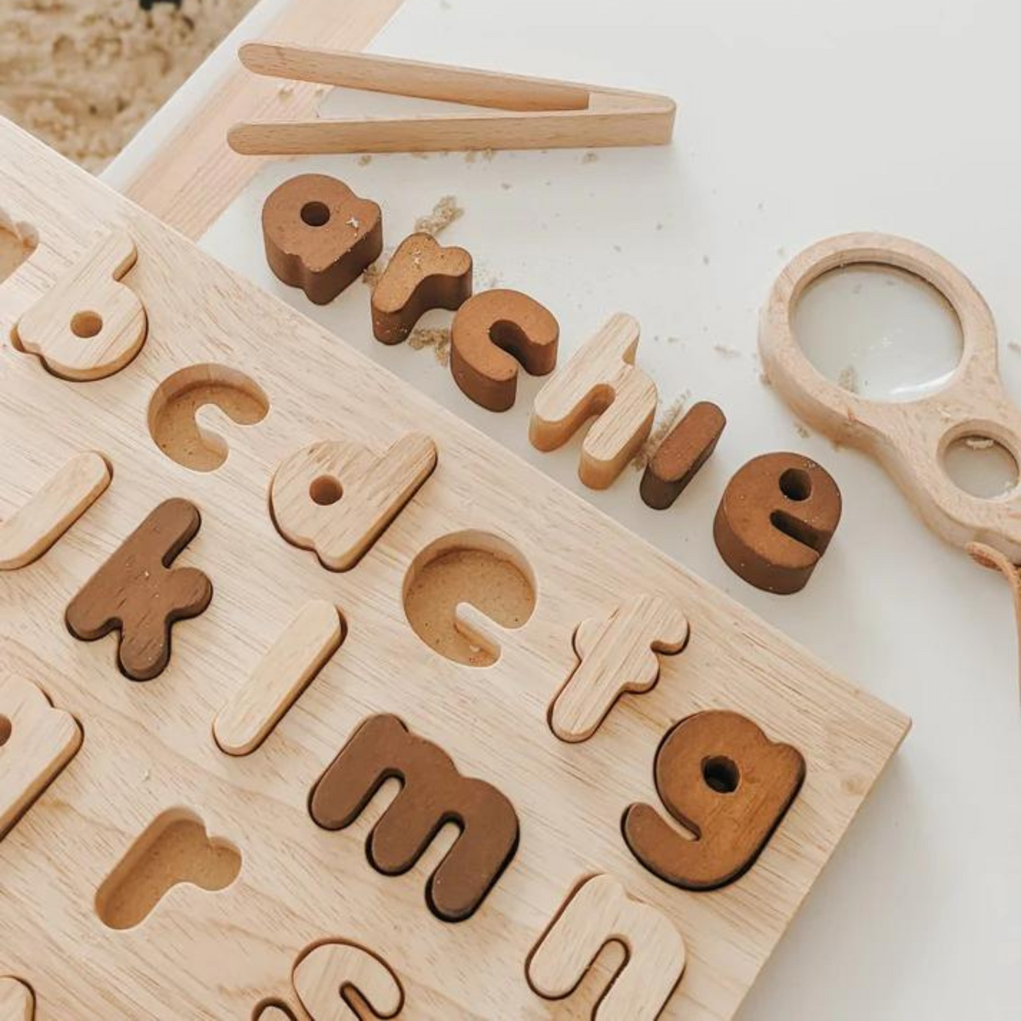 Letter Puzzle Set Of 2 - Two-Toned Natural Capital Letter Puzzle | Lower Case Letter Puzzle 