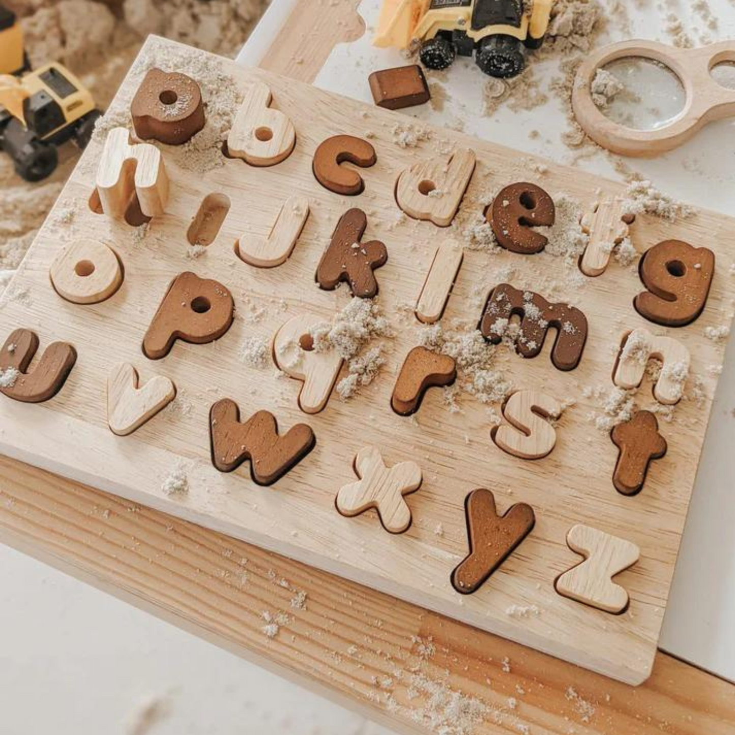 Letter Puzzle Set Of 2 - Two-Toned Natural Capital Letter Puzzle | Lower Case Letter Puzzle 