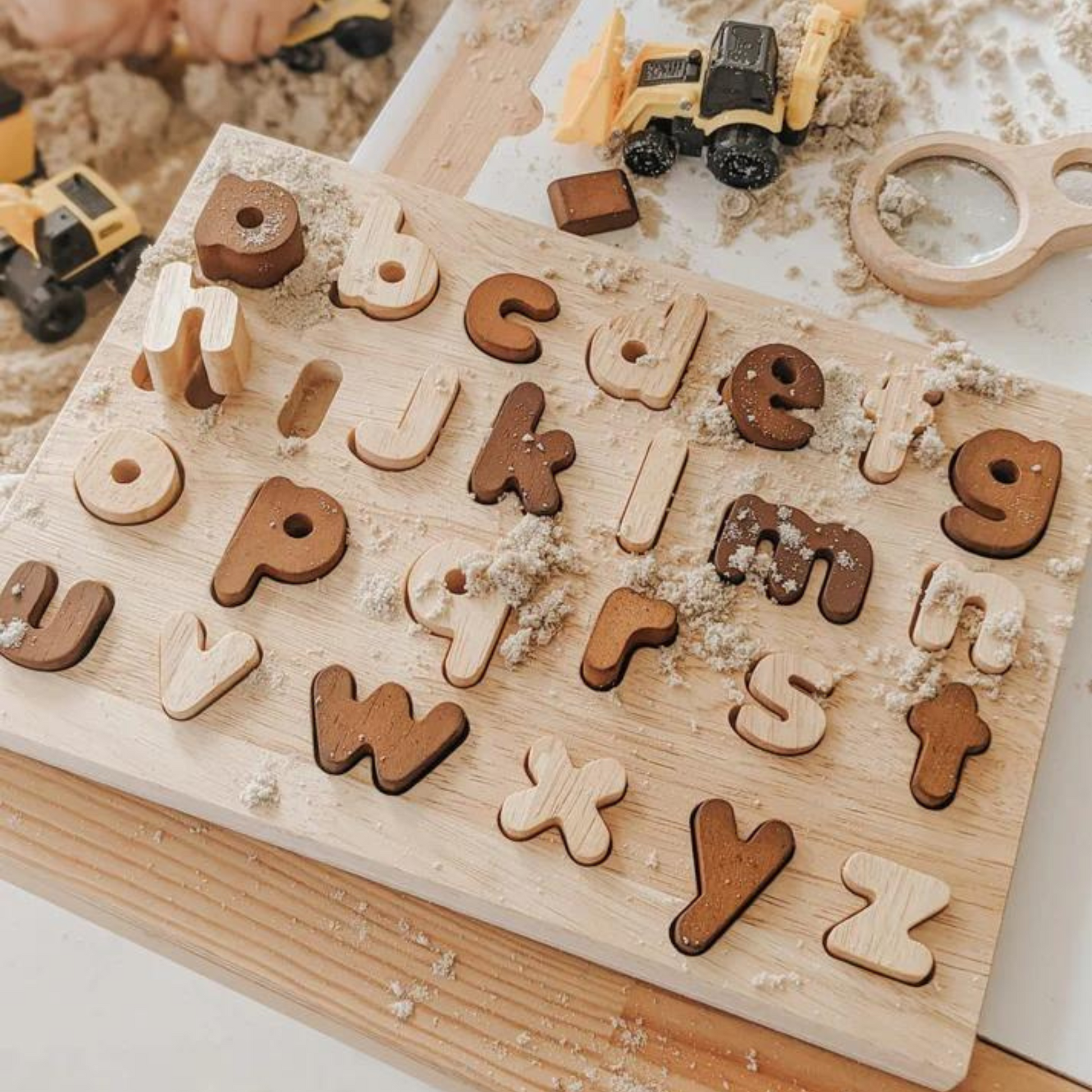 Letter Puzzle Set Of 2 - Two-Toned Natural Capital Letter Puzzle | Lower Case Letter Puzzle 