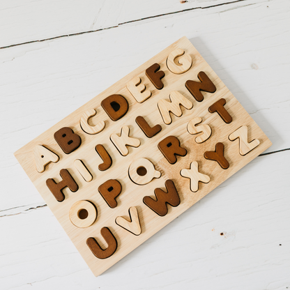 Letter Puzzle Set Of 2 - Two-Toned Natural Capital Letter Puzzle | Lower Case Letter Puzzle 