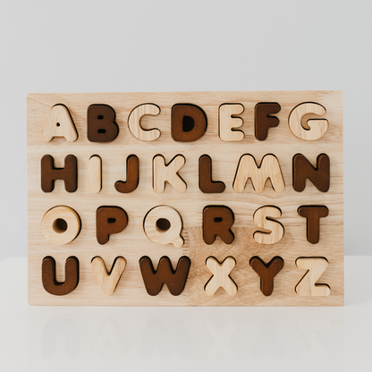 Letter Puzzle Set Of 2 - Two-Toned Natural Capital Letter Puzzle | Lower Case Letter Puzzle 