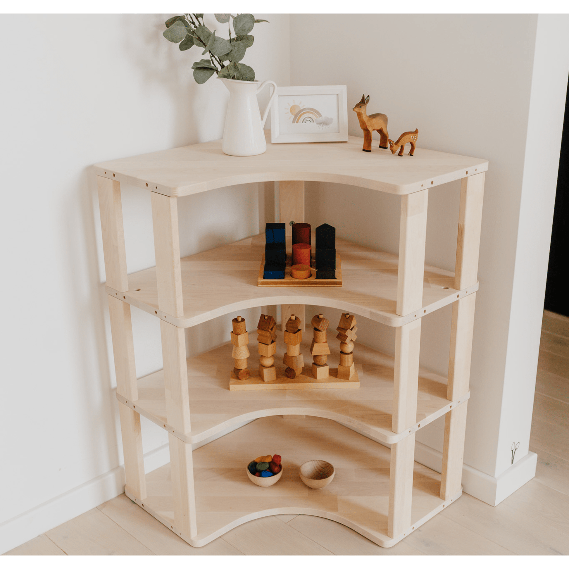 Modular Montessori Corner Shelf for Kids Toy Storage Nursery Shelves