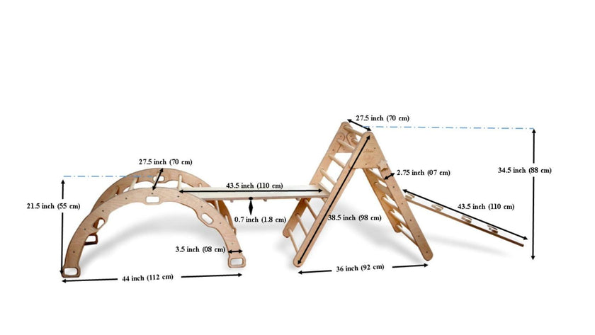 4 Pieces Montessori Climbing Set - Triangle - Arch/Rocker and 2 Ramps