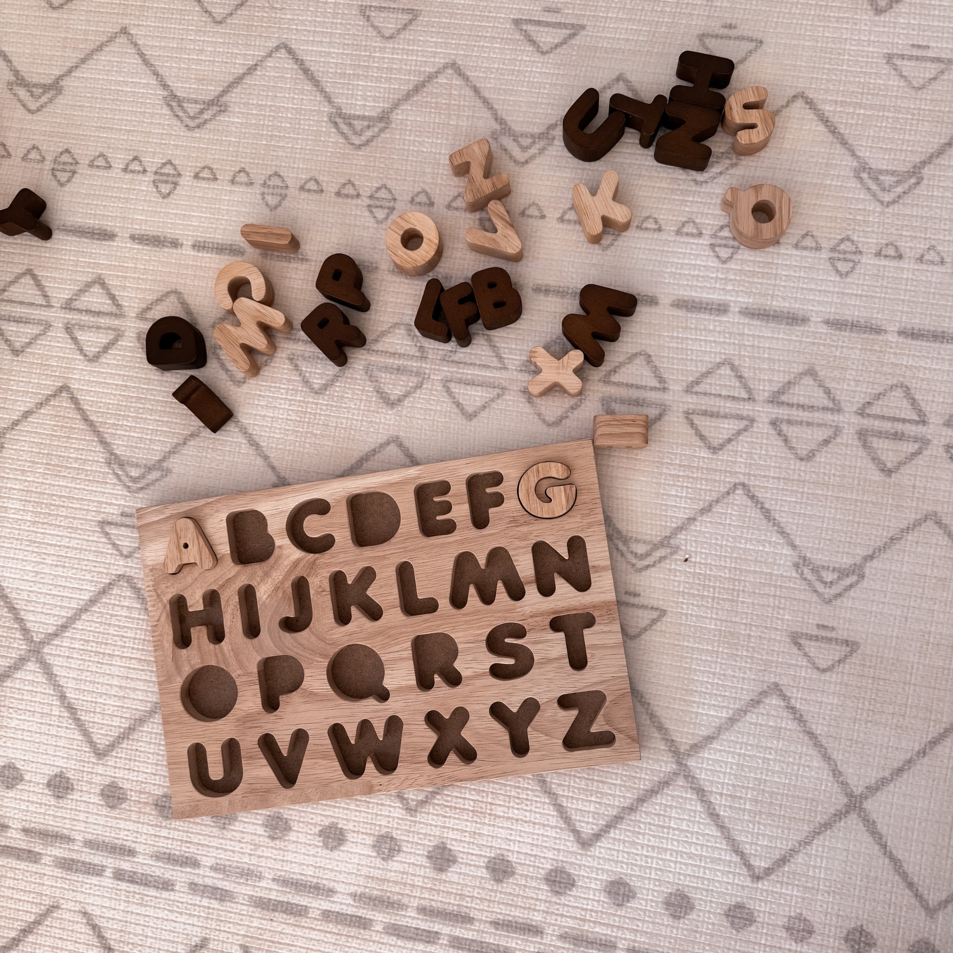 Letter Puzzle Set Of 2 - Two-Toned Natural Capital Letter Puzzle | Lower Case Letter Puzzle 