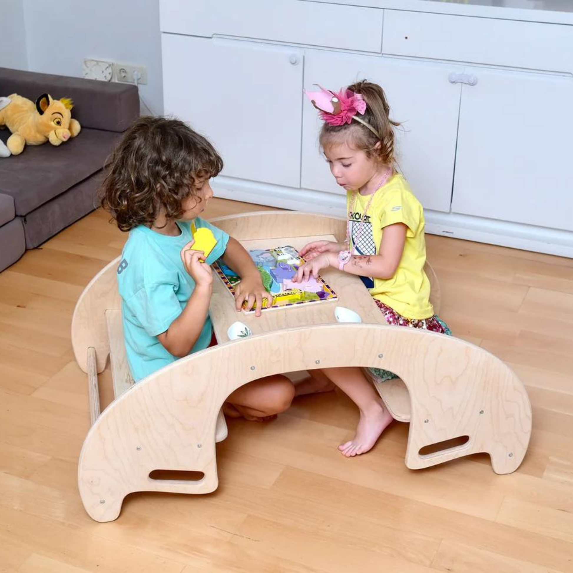 2 in 1: Montessori Wooden Seesaw & Table Chair Set