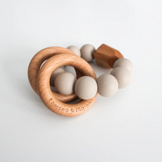 Teething Silicon Rattle with Wooden Rings