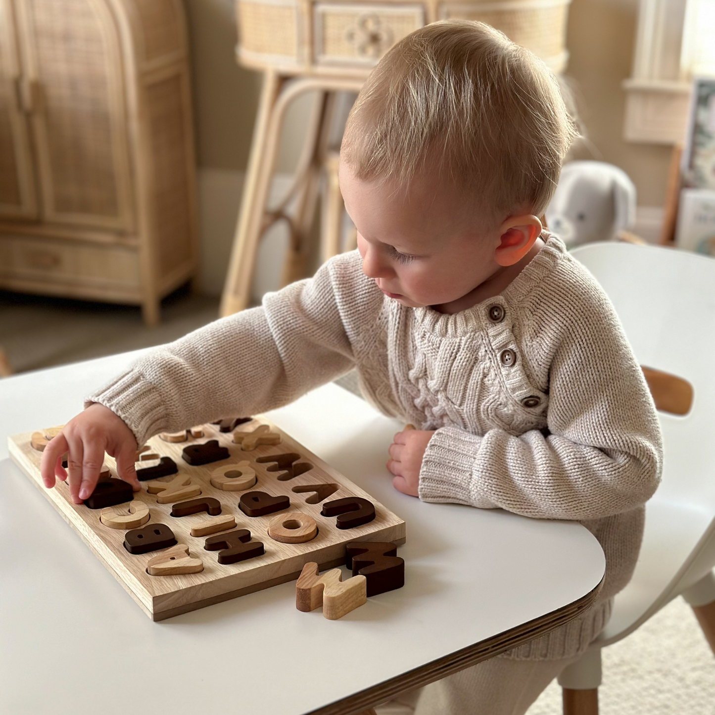 Letter Puzzle Set Of 2 - Two-Toned Natural Capital Letter Puzzle | Lower Case Letter Puzzle 