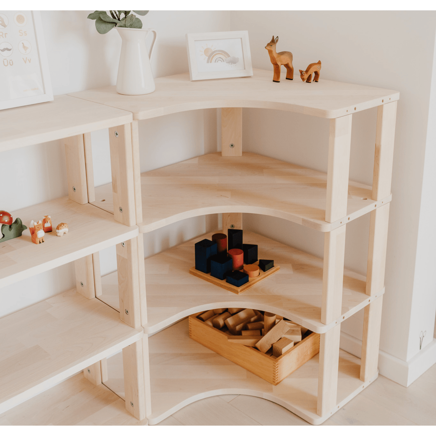 Modular Montessori Corner Shelf for Kids Toy Storage Nursery Shelves