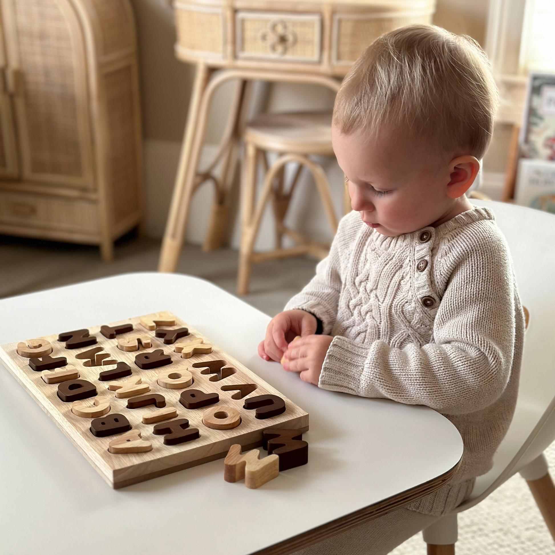 Letter Puzzle Set Of 2 - Two-Toned Natural Capital Letter Puzzle | Lower Case Letter Puzzle 