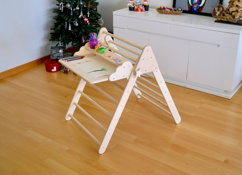 Foldable Montessori Climbing Triangle Set with Portable Table & Chair