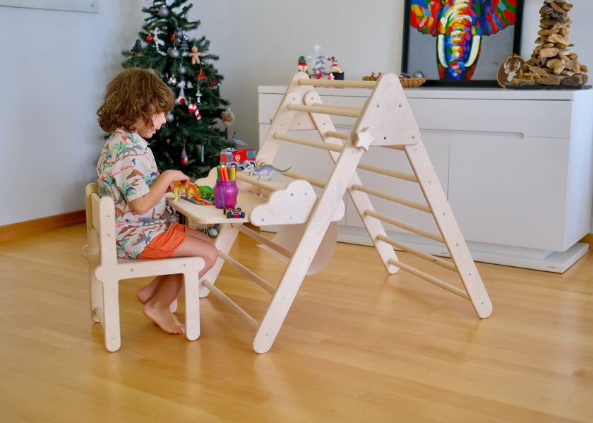 Foldable Montessori Climbing Triangle Set with Portable Table & Chair