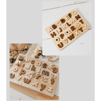 Letter Puzzle Set Of 2 - Two-Toned Natural Capital Letter Puzzle | Lower Case Letter Puzzle 