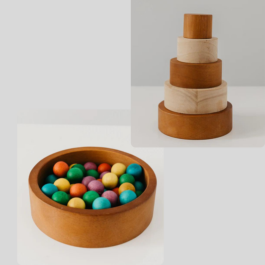 Set of 2 Bundle - Stacking & Nesting Bowls | Wooden Ball Set of 50