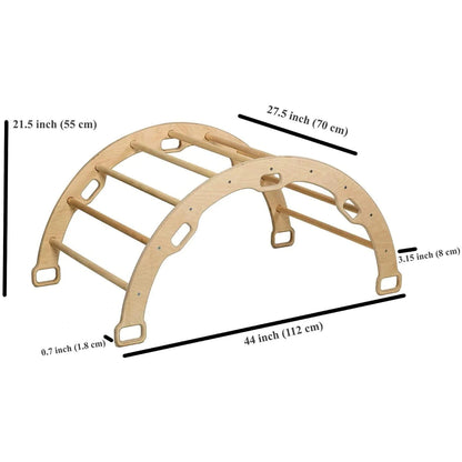 Climbing Arch with Ladder and Rockwall Ramp with White Pillow - The Nurturing Nook