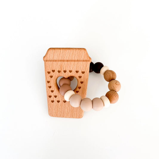 Teether / Silicone & Wood Teething Ring / Coffee Cup Neutral